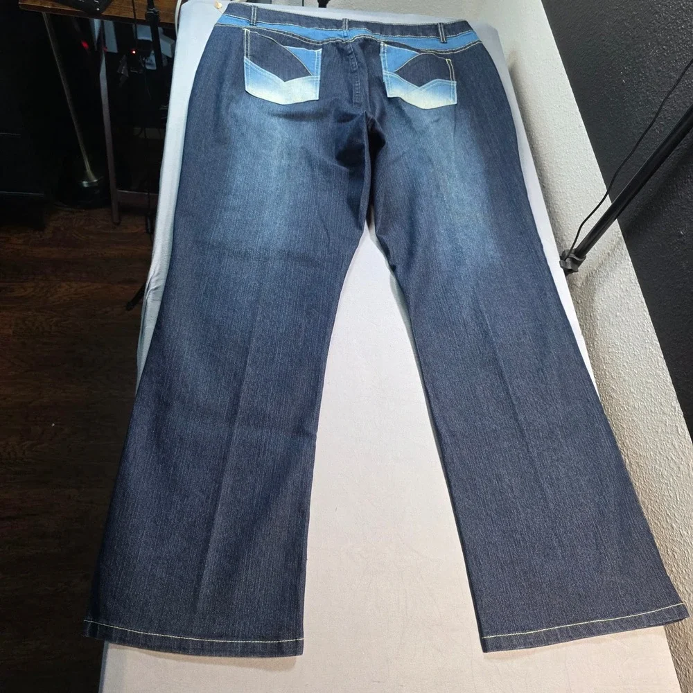 Andre Bini Womens Size 18 Flare Leg Jeans Blue Two Tone Colorblock High Rise NWT